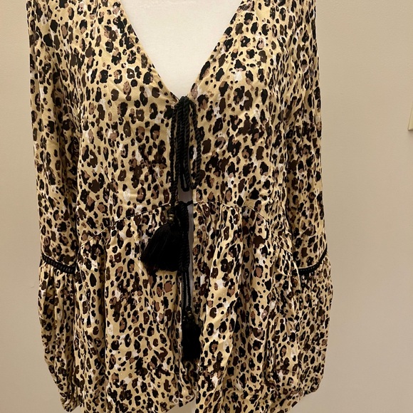 Kivari Tops - Kivari Leopard Print Blouse with Tassels